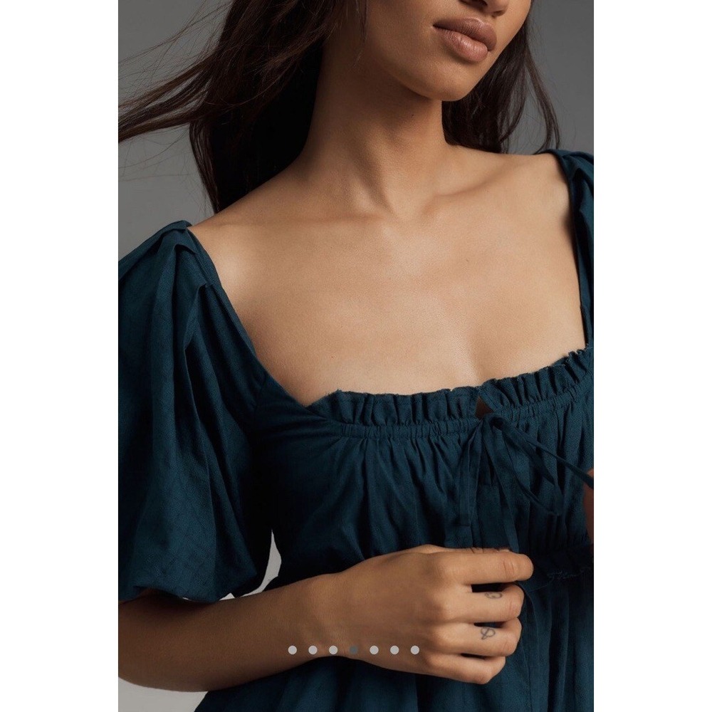 NEW Anthropologie Pilcro Puff-Sleeve Babydoll Romper Size Medium Blue - Picture 3 of 8